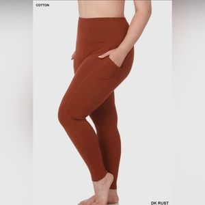 NEW W/Pockets DARK-Rust Plus Size Premium Cotton Waistband Leggings fits like 14